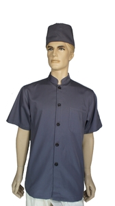 A160鐵灰中山領單排扣短袖廚師服