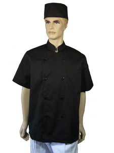 A127黑色中山雙排短袖廚師服