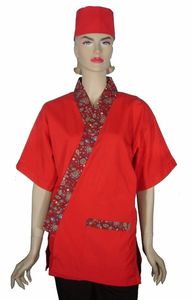 A255紅配花邊門襟日式和服