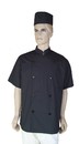 A011薄料黑色中山雙排扣短袖廚師服