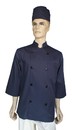 A134藍色中山領雙排扣七分袖廚師服